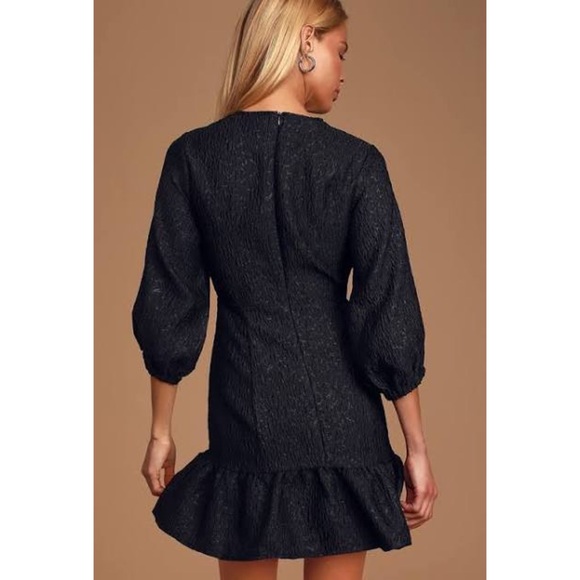 NWT Lulus To Love Black Jacquard Puff Sleeve Mini - Picture 3 of 6